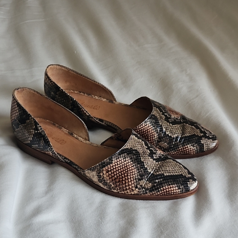 Madewell The Marisa d'Orsay Flat in Snake Embossed Leather 8.5
